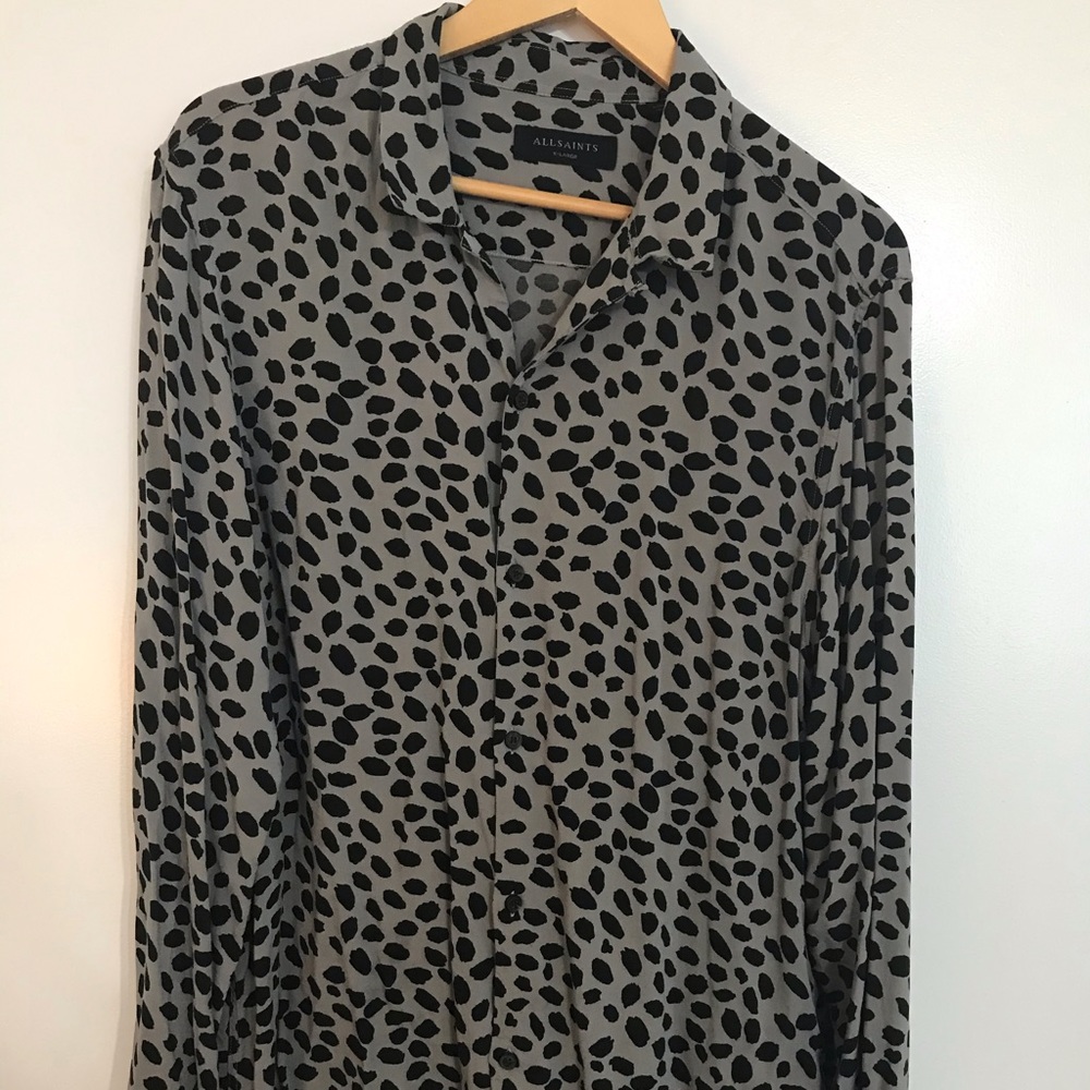 AllSaints Men’s XL Long Sleeve Leopard Button Down